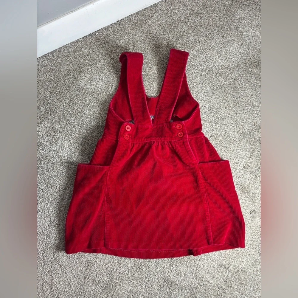 Vintage 1990s Rainbow Creek Girls 4 Years Red Big Dogs Embroidered Jumper Dress
